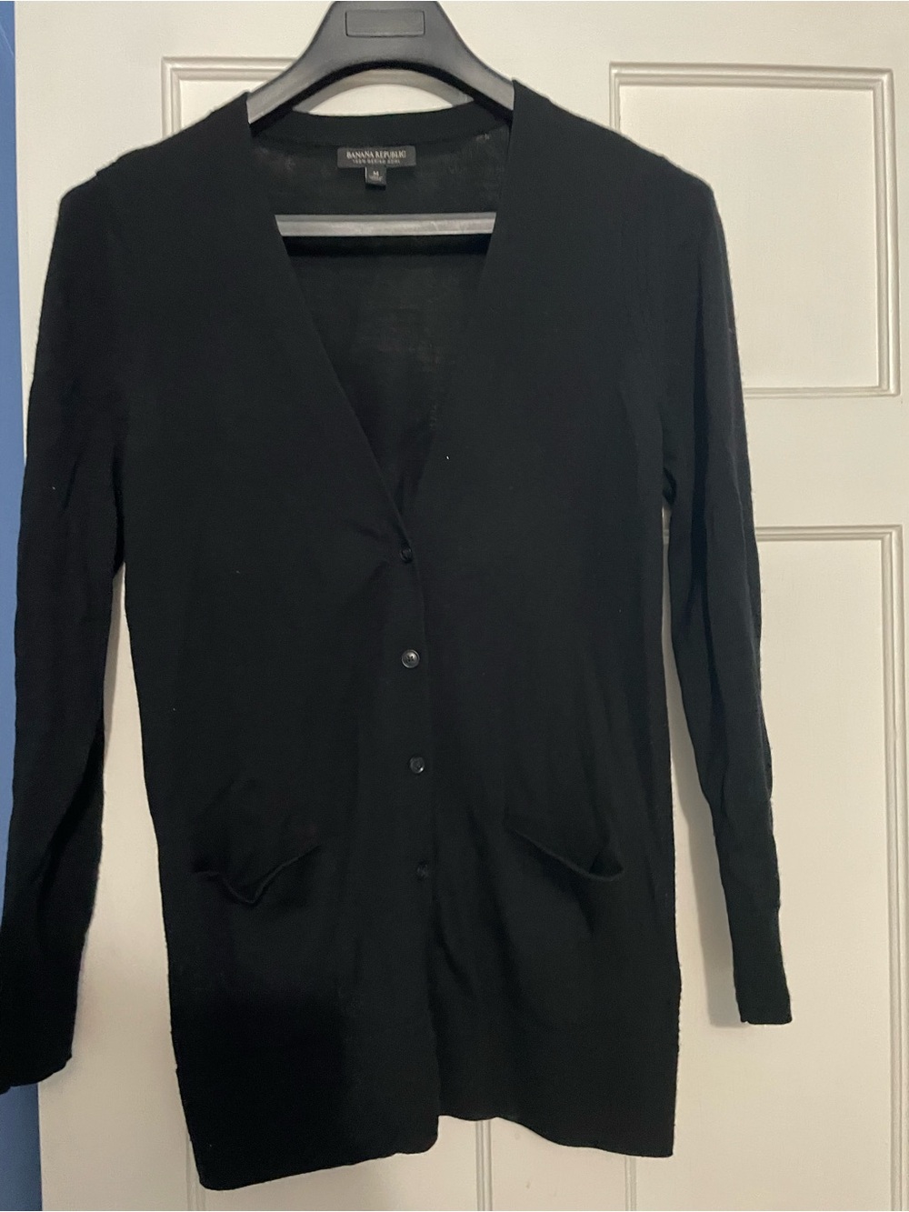 Banana Republic Black Long Sleeve V-Neck Button Cardigan